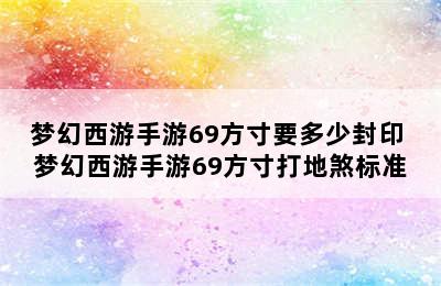 梦幻西游手游69方寸要多少封印 梦幻西游手游69方寸打地煞标准